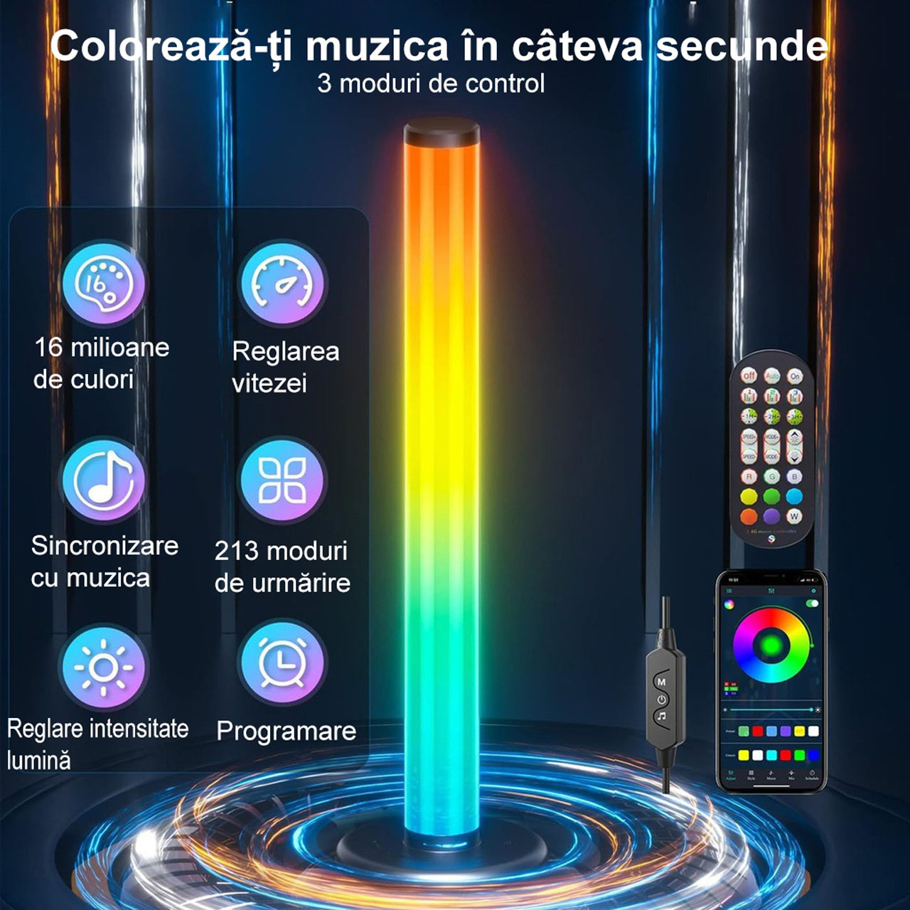 Lampi LED LBZ-00293 03 Set 2 Bare LED RGB Smart, Sincronizare cu Muzica, Control din Aplicație și Telecomandă, Lumină Ambientală pentru Gaming și TV