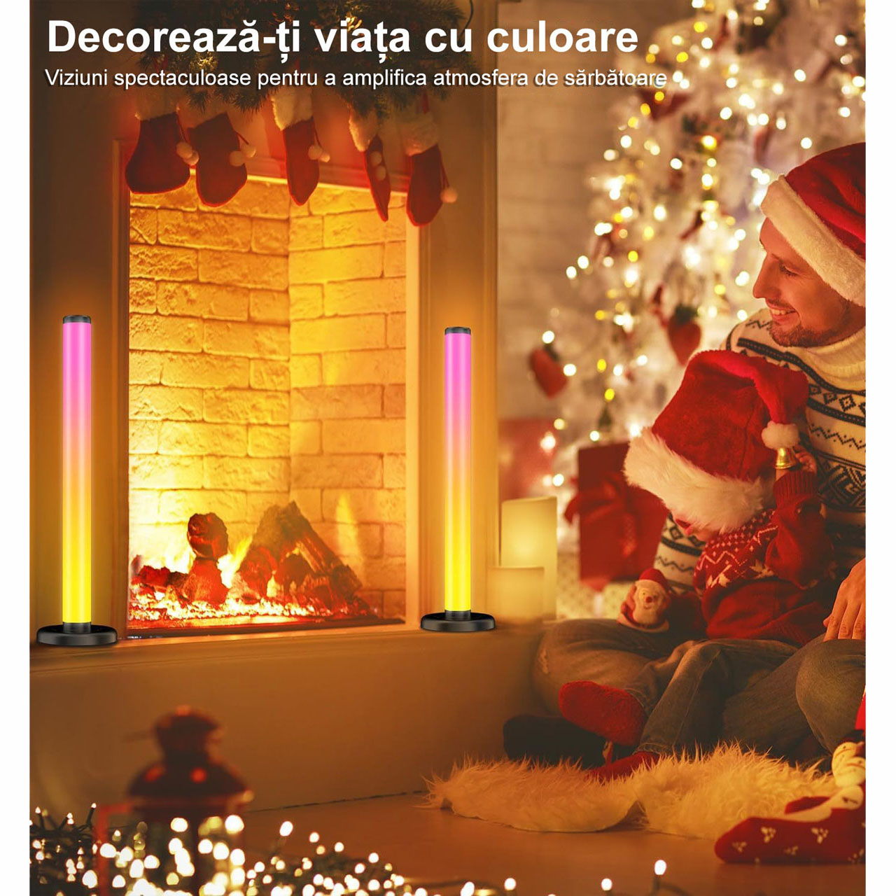 Lampi LED LBZ-00293 06 Set 2 Bare LED RGB Smart, Sincronizare cu Muzica, Control din Aplicație și Telecomandă, Lumină Ambientală pentru Gaming și TV