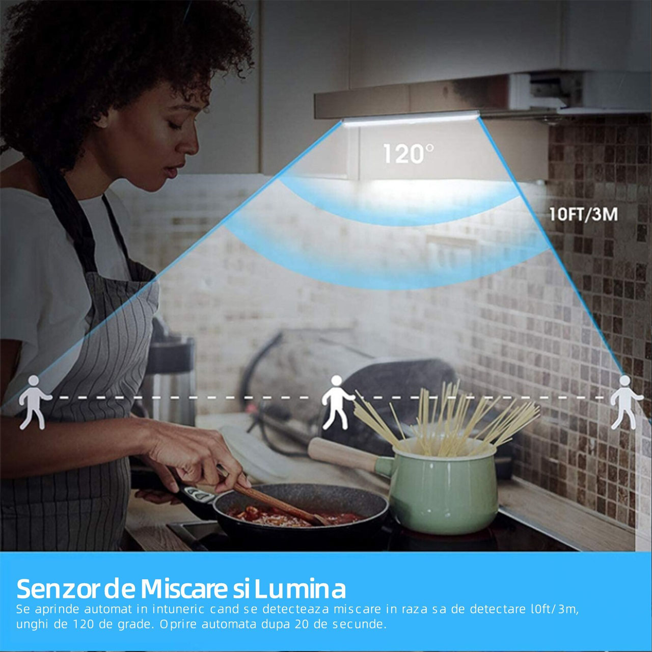 Lampi LED LBZ-00467 04 Lampă LED cu Senzor de Mișcare pentru Dulap, 72 LED-uri, Reîncărcabilă USB, Montaj Magnetic fără Găurire, Lumină Rece, 40 cm