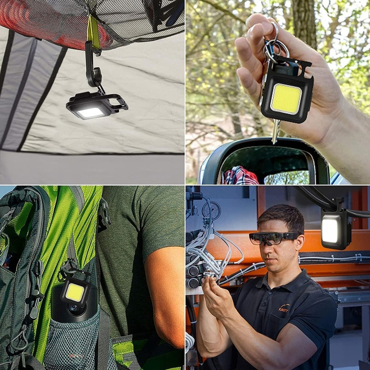 Lanterne LBZ-00194 04 Lanternă LED Mini Breloc COB, Reîncărcabilă Type-C, cu Carabină, Suport Rabatabil și Magnet, Desfăcător, Negru