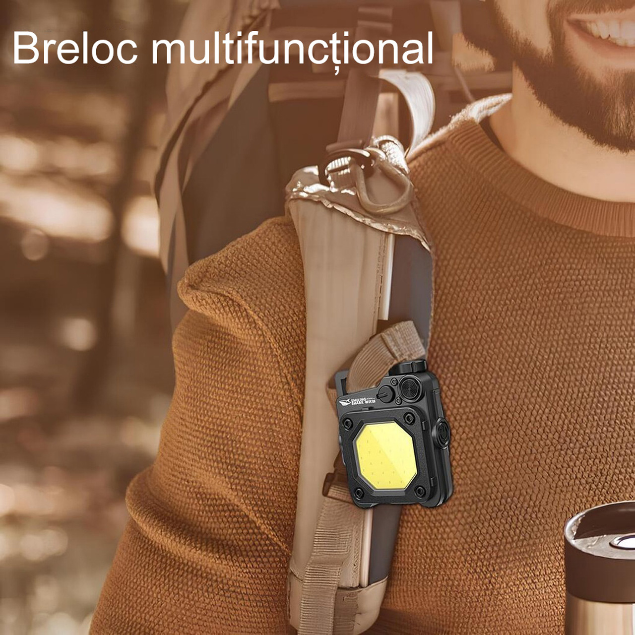 Lanterne LBZ-00205 04 Lanternă LED Mini Breloc COB, Reîncărcabilă Type-C, cu Carabină și Magnet, Lumină de Lucru, Negru