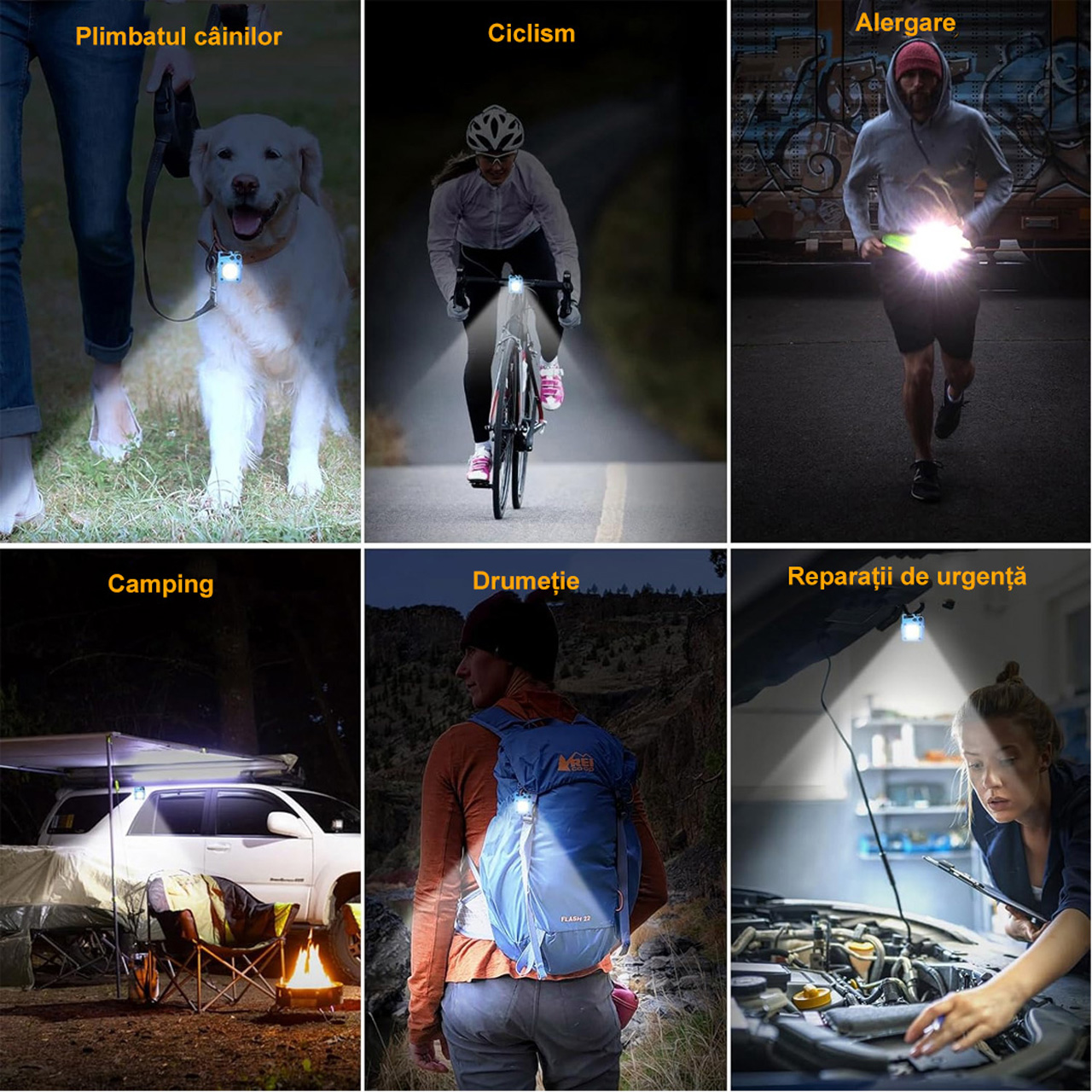 Lanterne LBZ-00208 04 Lanternă LED Mini Breloc COB, Reîncărcabilă Type-C, cu Carabină și Magnet, Lumină de Lucru, Albastru