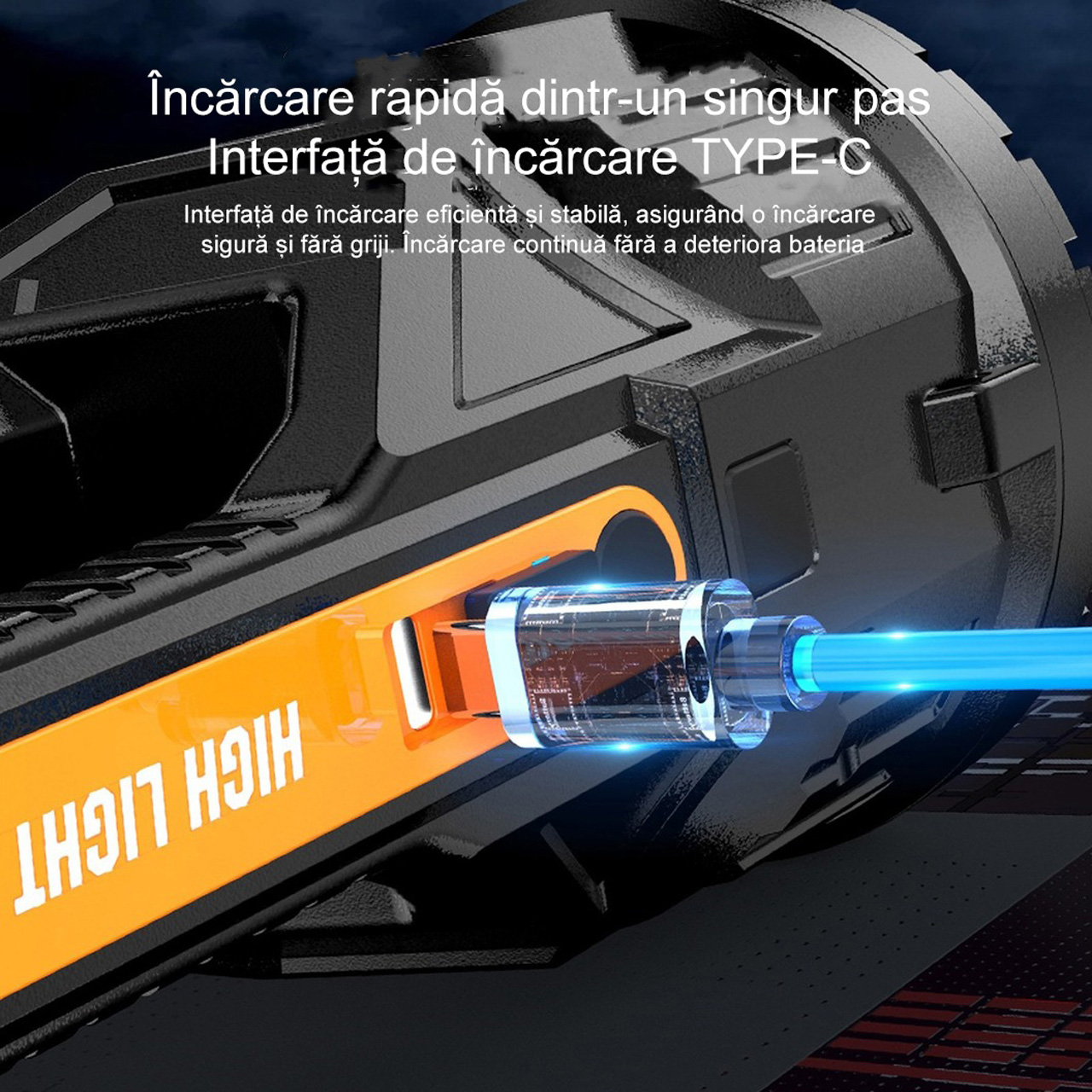 Lanterne LBZ-00215 02 Lanternă LED Puternică cu Mâner, Proiector Portabil, Reîncărcabilă USB, Lumină Laterală COB, Autonomie până la 24h, Negru