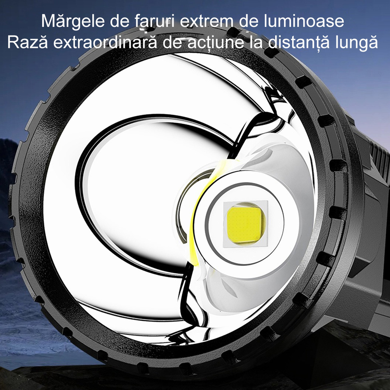 Lanterne LBZ-00215 04 Lanternă LED Puternică cu Mâner, Proiector Portabil, Reîncărcabilă USB, Lumină Laterală COB, Autonomie până la 24h, Negru