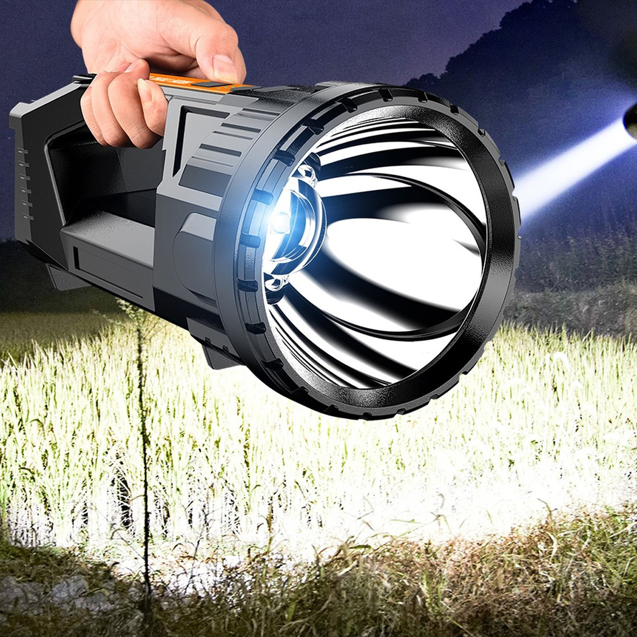 Lanterne LBZ-00215 05 Lanternă LED Puternică cu Mâner, Proiector Portabil, Reîncărcabilă USB, Lumină Laterală COB, Autonomie până la 24h, Negru