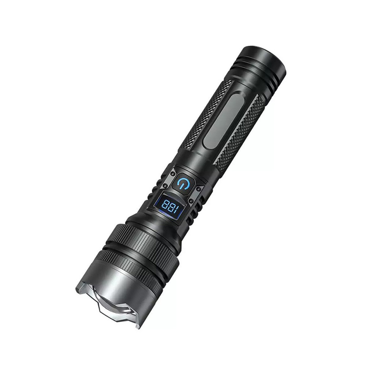 Lanterne LBZ-00216 01 Lanternă LED Puternică cu Zoom, Încărcare Rapidă Type-C, Afișaj Digital, Funcție Power Bank, 1800mAh, Negru
