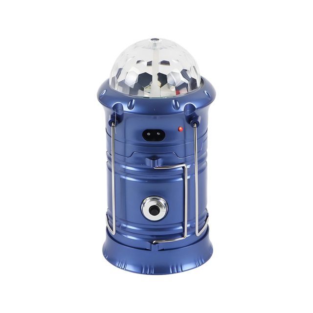 Lanterne LBZ-00218 01 Felinar LED Camping Pliabil, Reîncărcabil USB și Solar, Glob Disco RGB, Lumină Albă Rece, Albastru