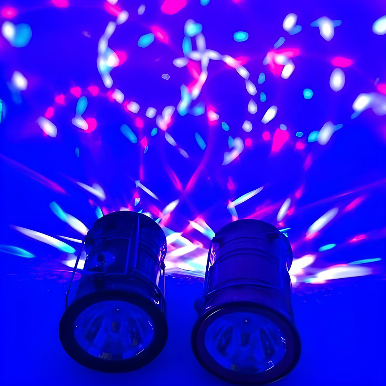Lanterne LBZ-00218 05 Felinar LED Camping Pliabil, Reîncărcabil USB și Solar, Glob Disco RGB, Lumină Albă Rece, Albastru