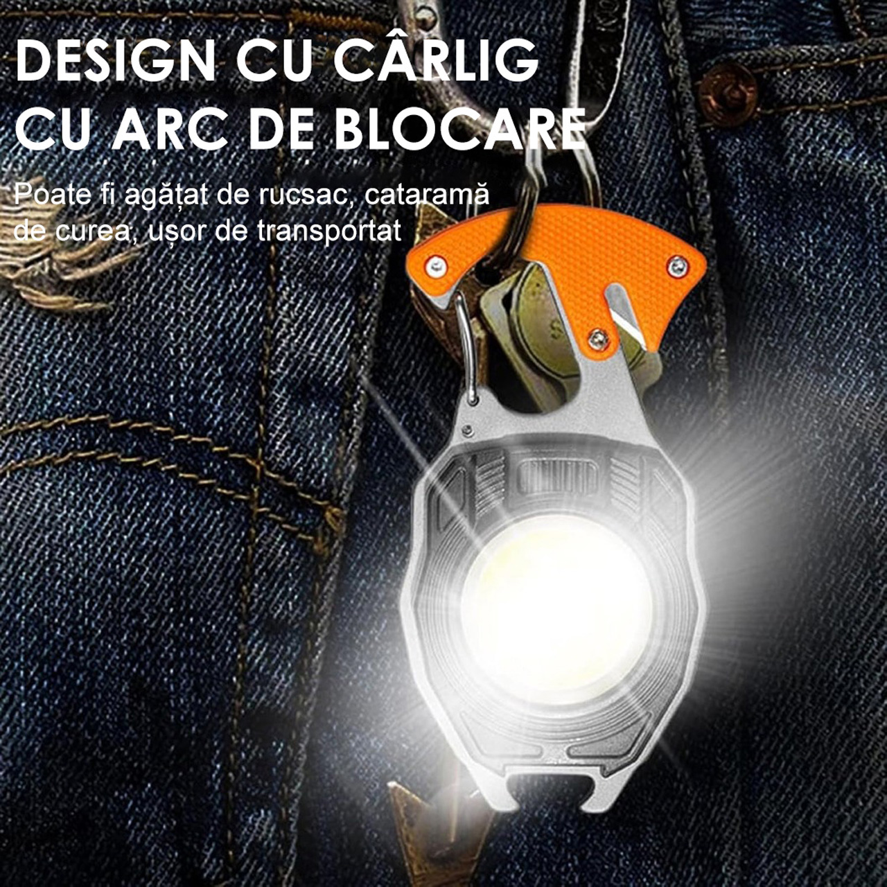 Lanterne LBZ-00231 06 Breloc multifuncțional LED W5147 cu lanternă COB, brichetă USB, fluier și desfăcător