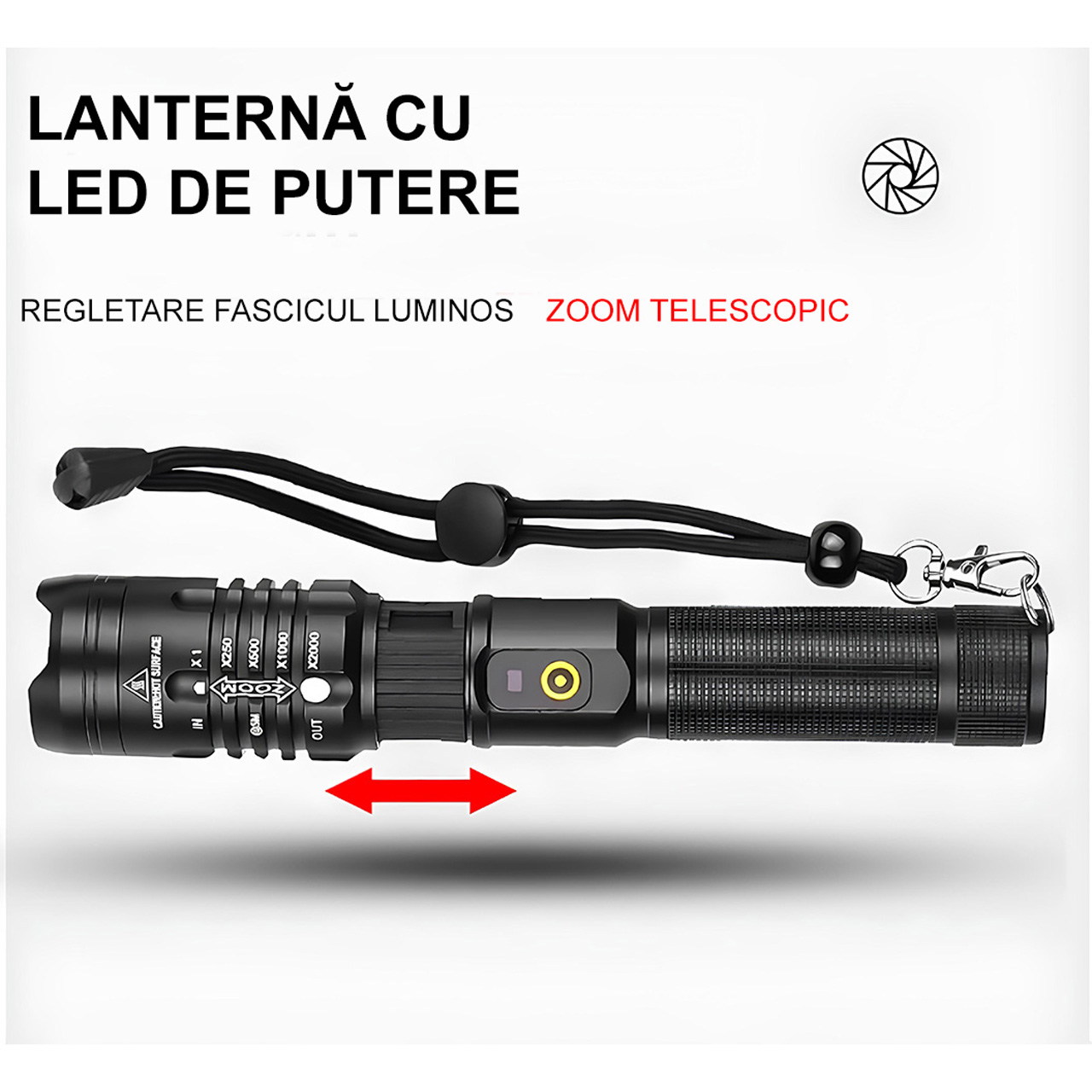 Lanterne LBZ-00286 02 Lanternă LED XHP50 reîncărcabilă USB, 2500 lm, focus ajustabil, acumulator inclus