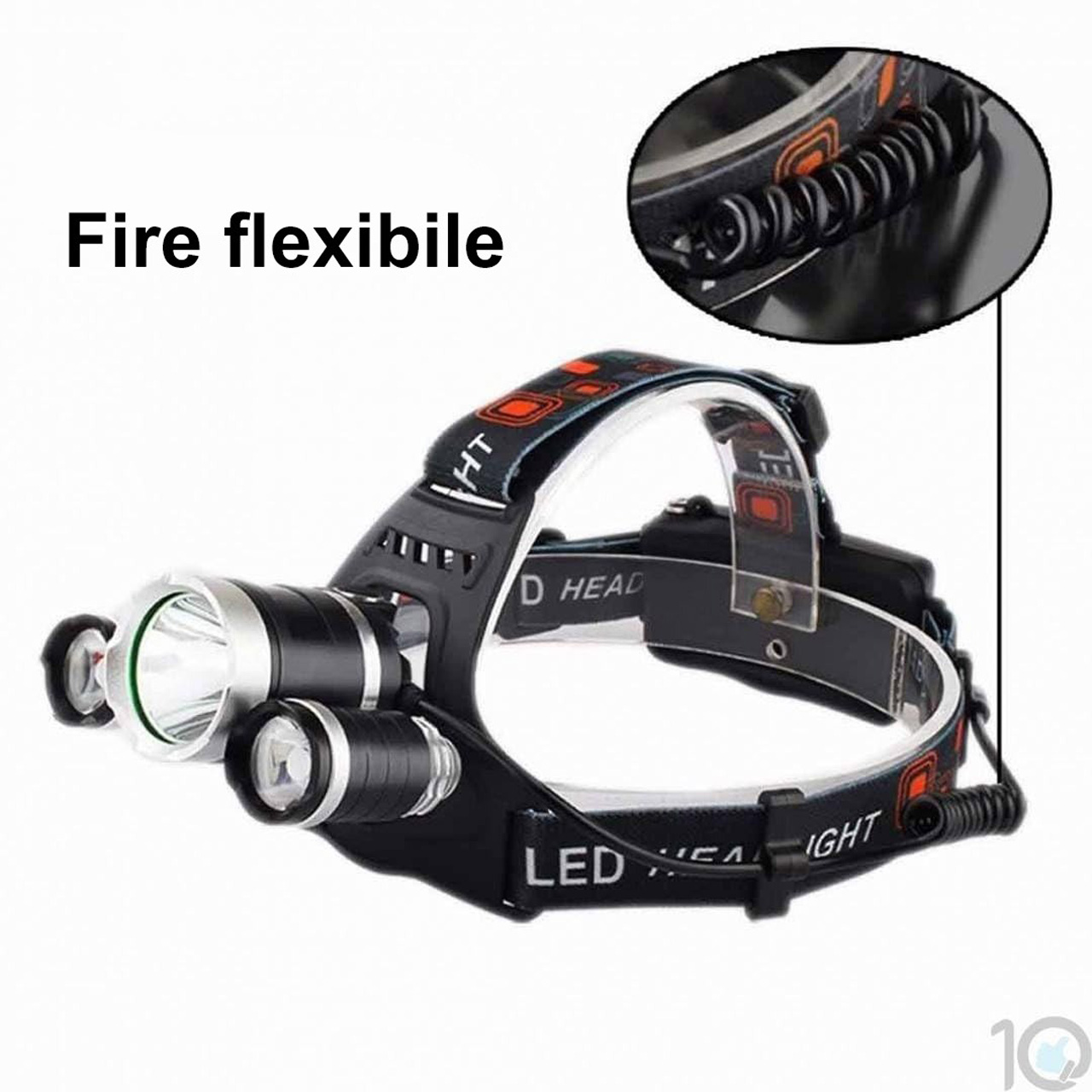 Lanterne LBZ-00301 02 Lanternă frontală LED reîncărcabilă, 6000 lm, 3 LED-uri Cree, 2 acumulatori incluși