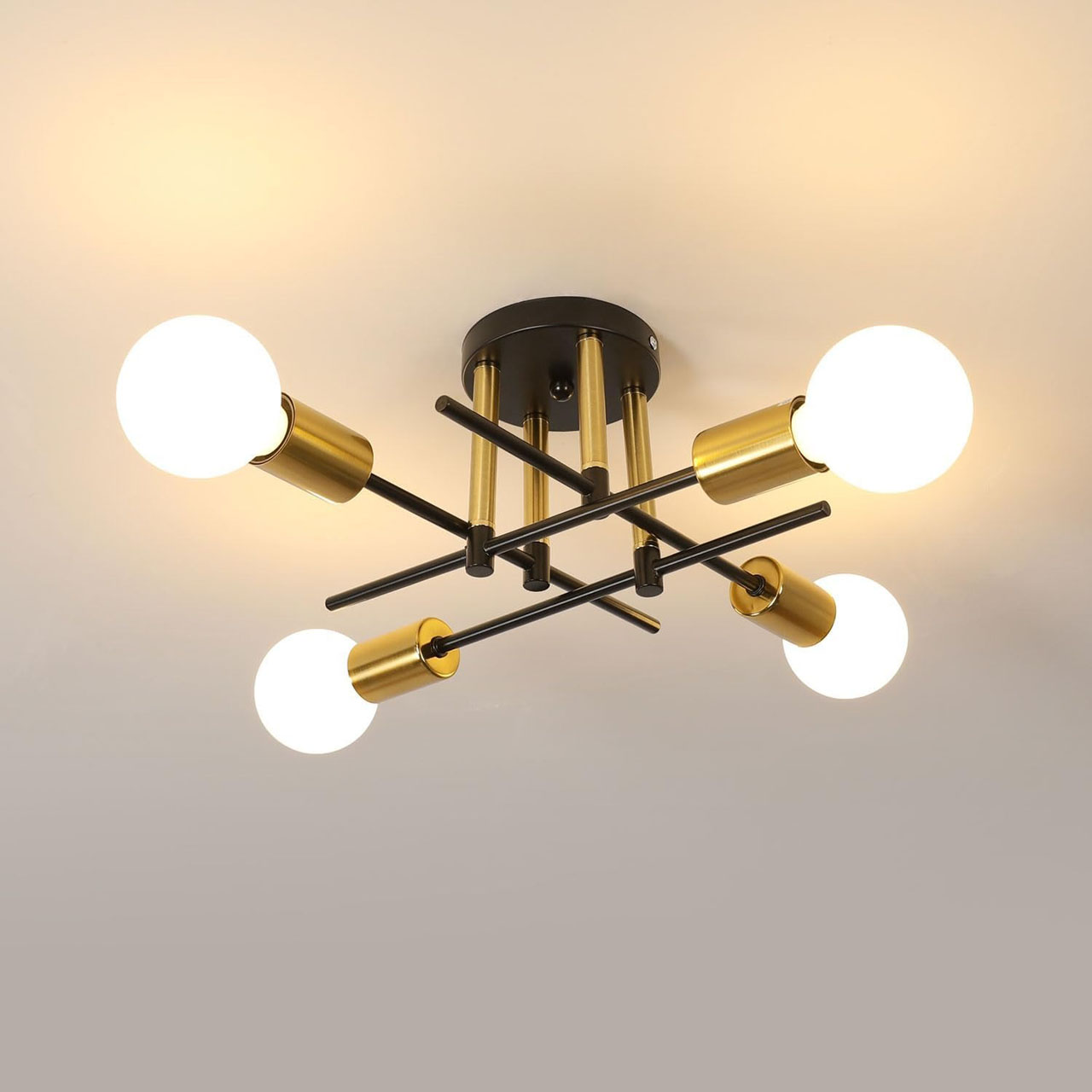 Lustre LED LBZ-00248 01 Plafonieră retro cu 4 brațe E27, design industrial, negru/auriu
