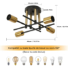 Lustre LED LBZ-00248 06 Plafonieră retro cu 4 brațe E27, design industrial, negru/auriu
