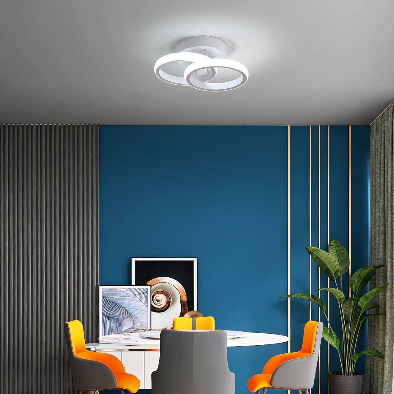 Lustră LED modernă cu 2 cercuri, 20W, CCT, lumină caldă/neutră/rece, albă