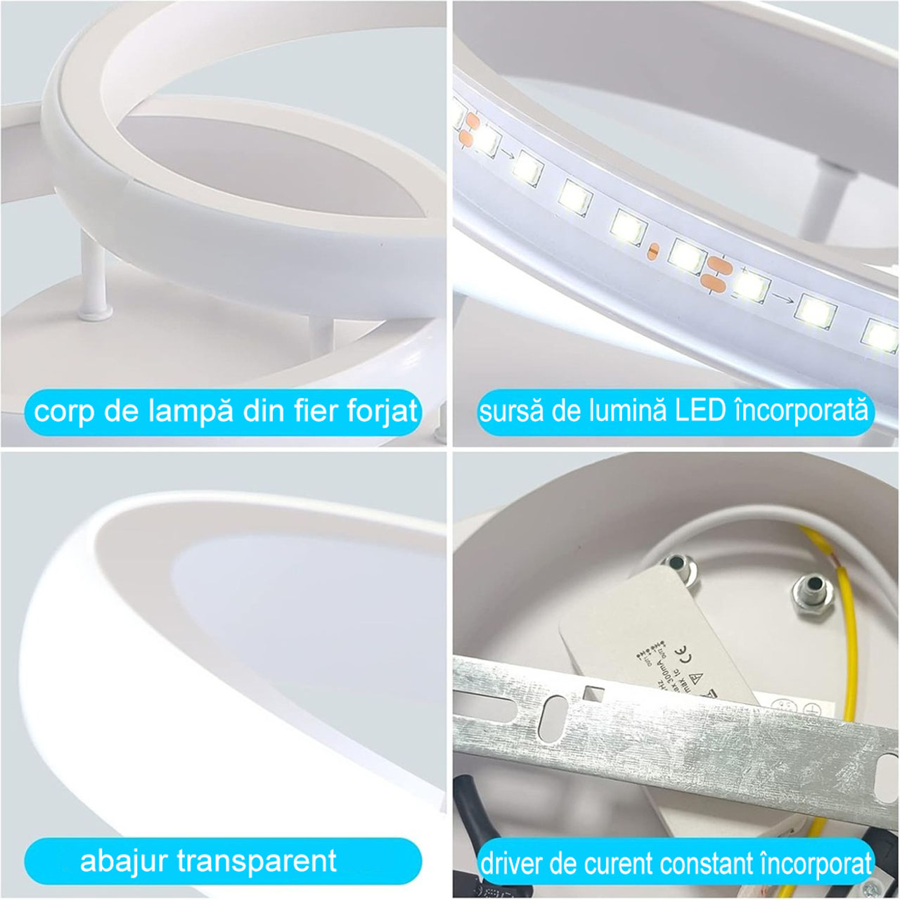Lustră LED modernă cu 2 cercuri, 20W, CCT, lumină caldă/neutră/rece, albă