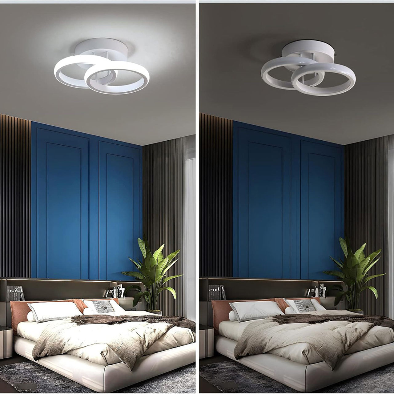 Lustră LED modernă cu 2 cercuri, 20W, CCT, lumină caldă/neutră/rece, albă
