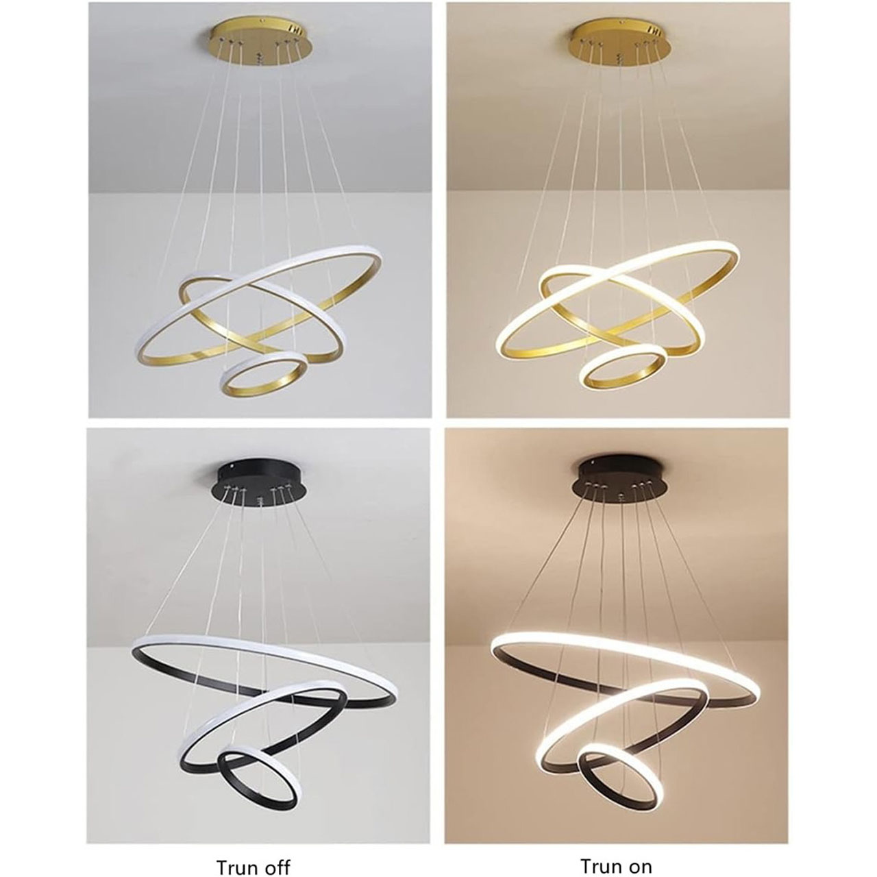 Candelabru LED modern cu 3 cercuri, 72W, CCT, negru