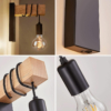 Lustre LED LBZ-00260 04 Aplică vintage de perete cu lemn, soclu E27, design industrial, neagră
