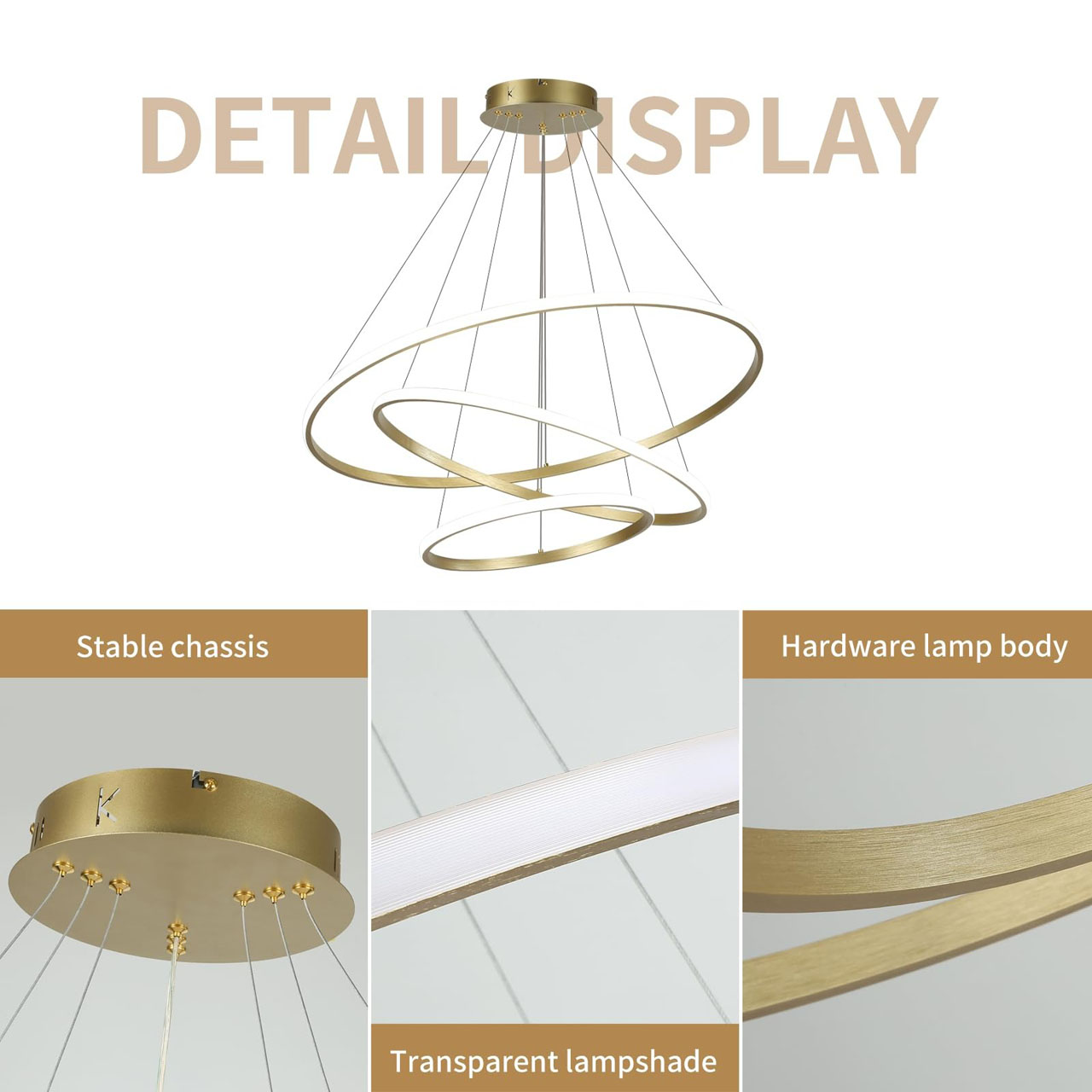 Lustre LED LBZ-00279 03 Candelabru LED circular 72W, 3 cercuri 20/40/60 cm, CCT, auriu