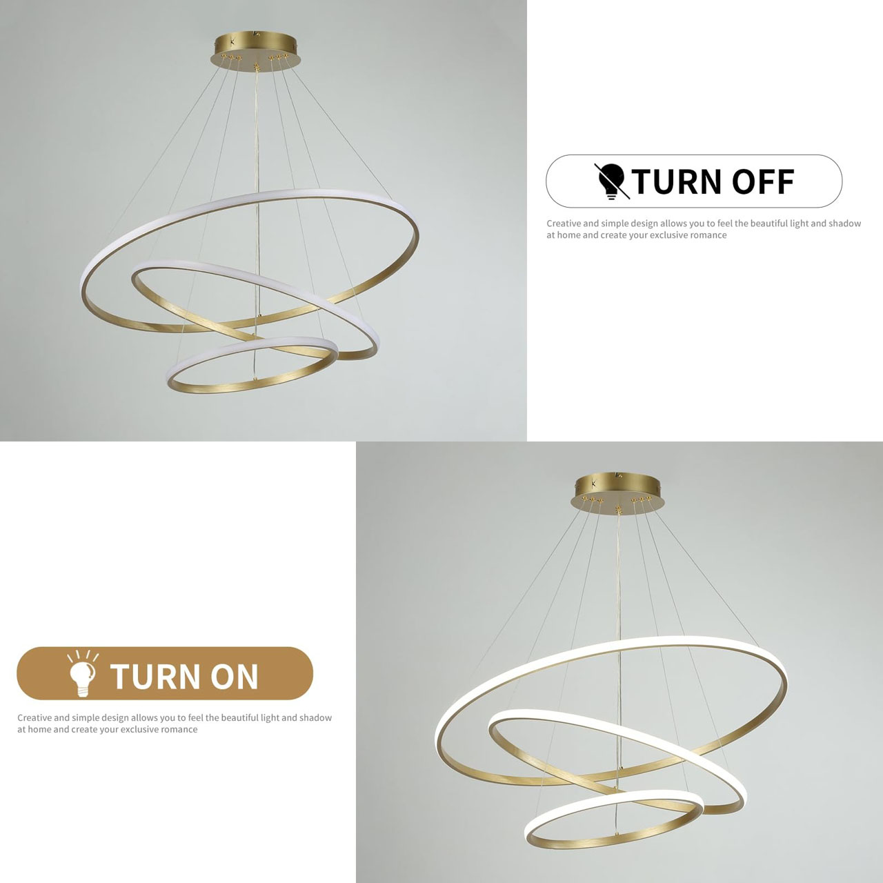Lustre LED LBZ-00279 06 Candelabru LED circular 72W, 3 cercuri 20/40/60 cm, CCT, auriu