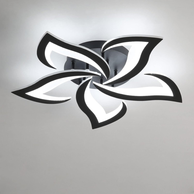 Lustre LED LBZ-00302 01 Lustră LED modernă cu design floral, 50W, 65 cm, lumină caldă/neutră/rece, neagră