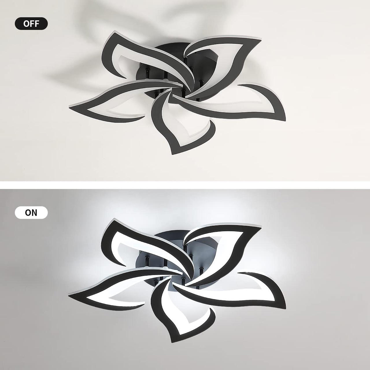Lustră LED modernă cu design floral, 50W, 65 cm, lumină caldă/neutră/rece, neagră