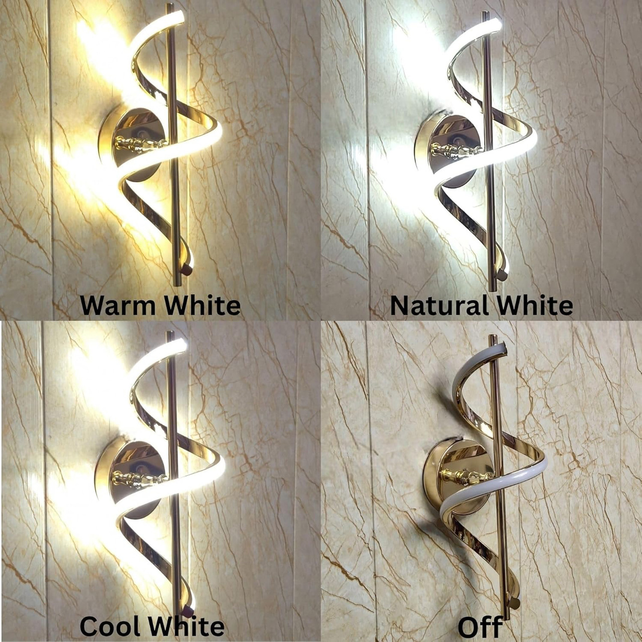 Lustre LED LBZ-00306 03 Aplică LED de Perete 20W, Design Spirală Artistică, 3 Culori de Lumină Alb Cald/Neutru/Rece, Auriu, Iluminat Interior Modern