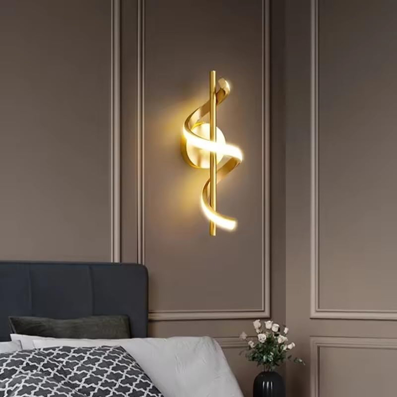 Lustre LED LBZ-00306 04 Aplică LED de Perete 20W, Design Spirală Artistică, 3 Culori de Lumină Alb Cald/Neutru/Rece, Auriu, Iluminat Interior Modern