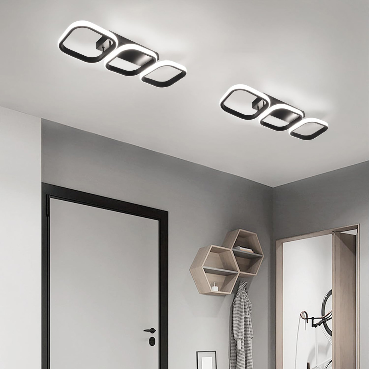 Plafonieră LED cu 3 pătrate, 32W, lumină caldă/neutră/rece, neagră
