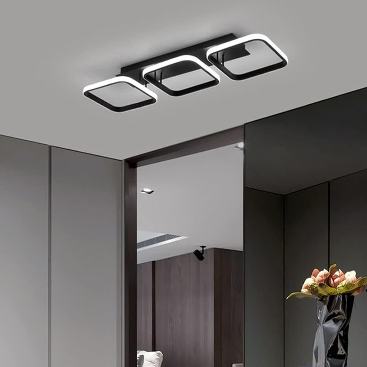 Plafonieră LED cu 3 pătrate, 32W, lumină caldă/neutră/rece, neagră