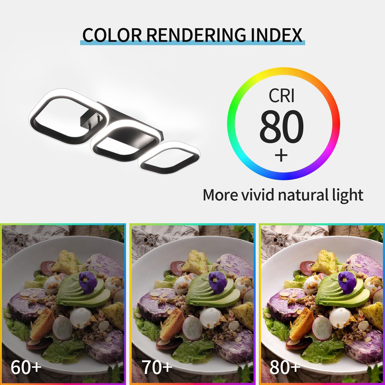 Plafonieră LED cu 3 pătrate, 32W, lumină caldă/neutră/rece, neagră
