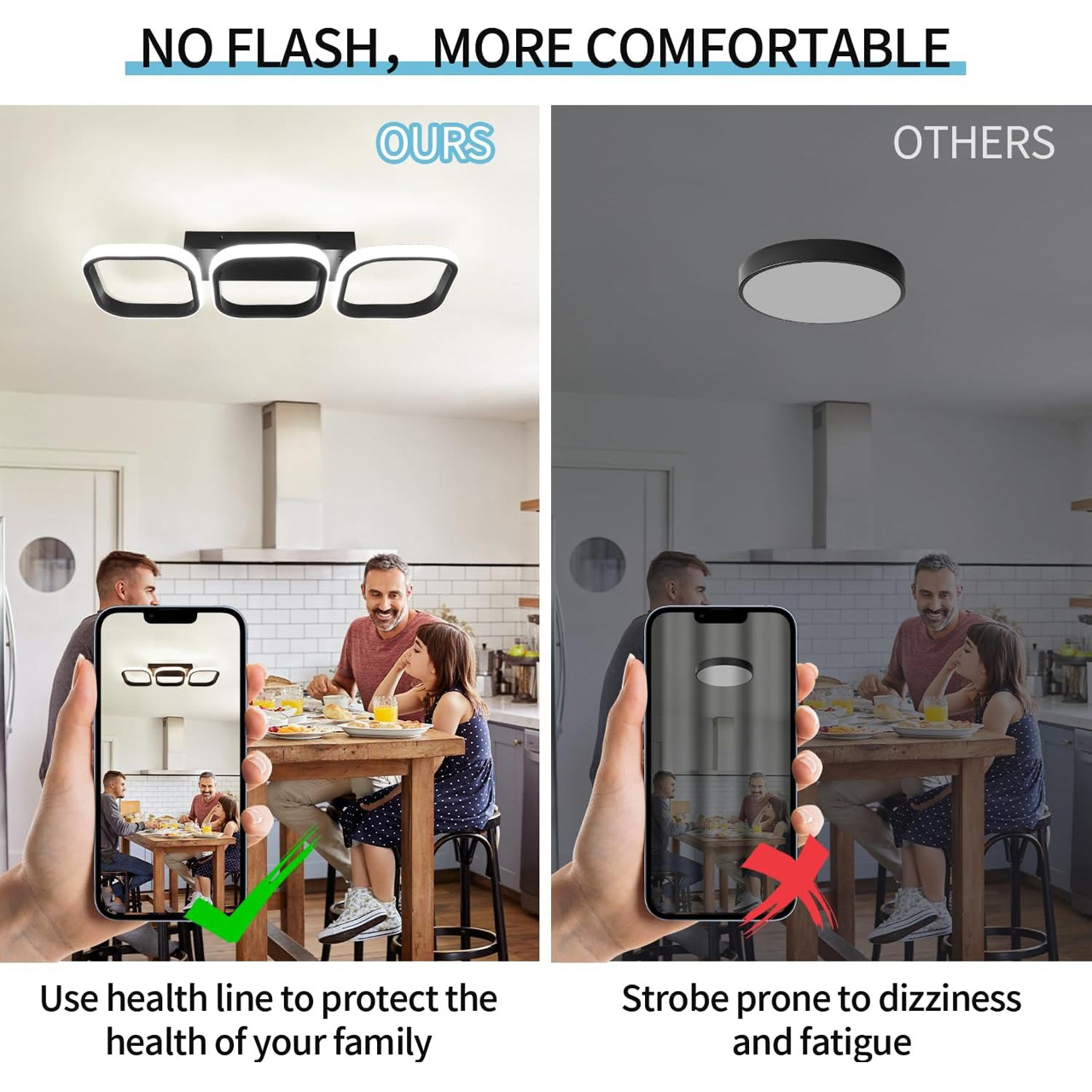 Plafonieră LED cu 3 pătrate, 32W, lumină caldă/neutră/rece, neagră
