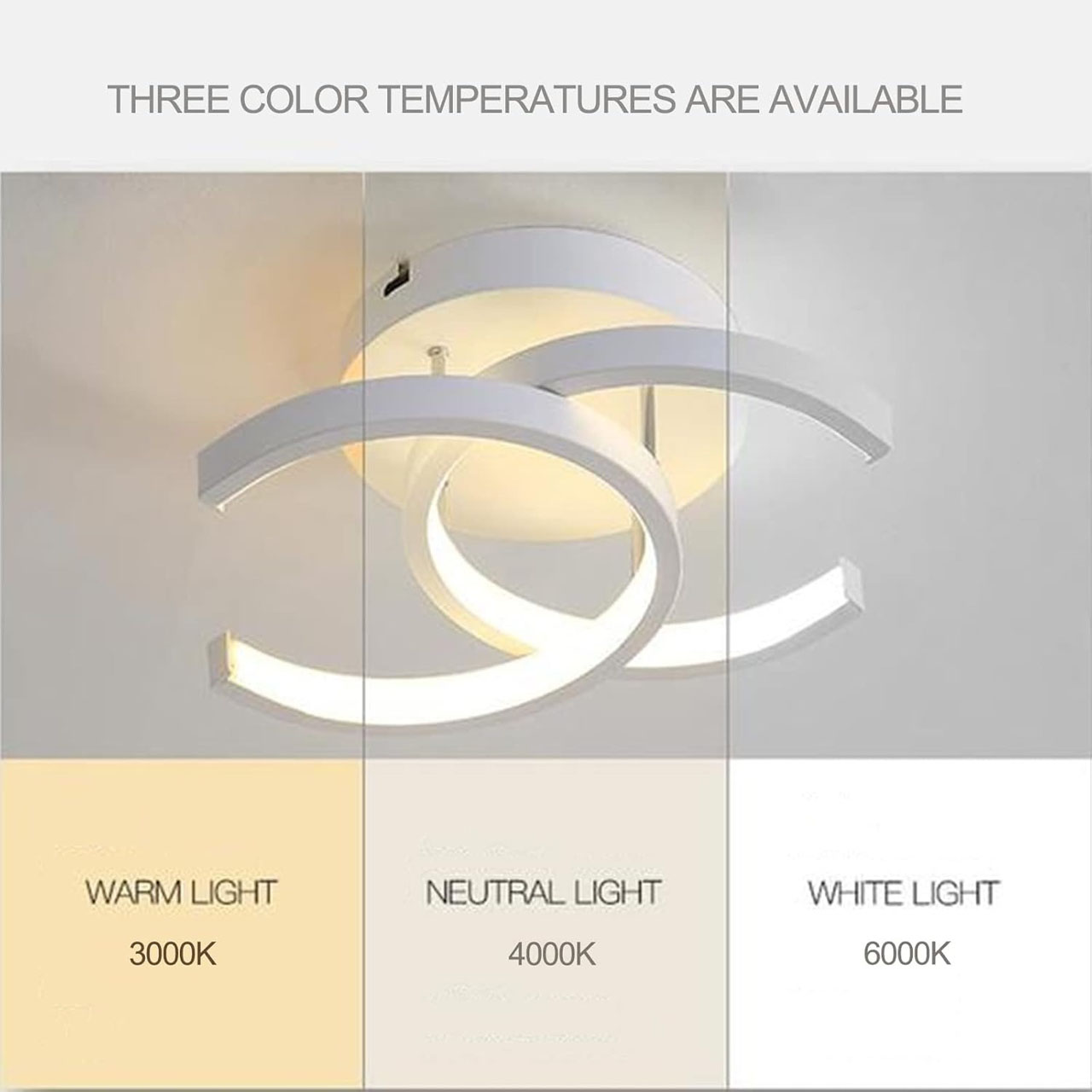 Lustră LED cu 2 cercuri deschise, 20W, lumină caldă/neutră/rece, albă
