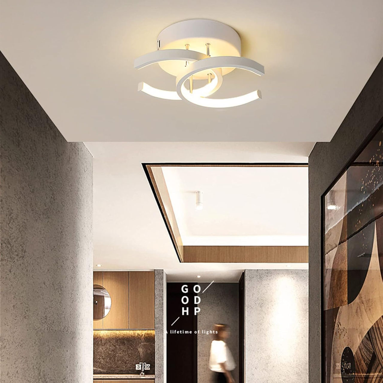Lustră LED cu 2 cercuri deschise, 20W, lumină caldă/neutră/rece, albă