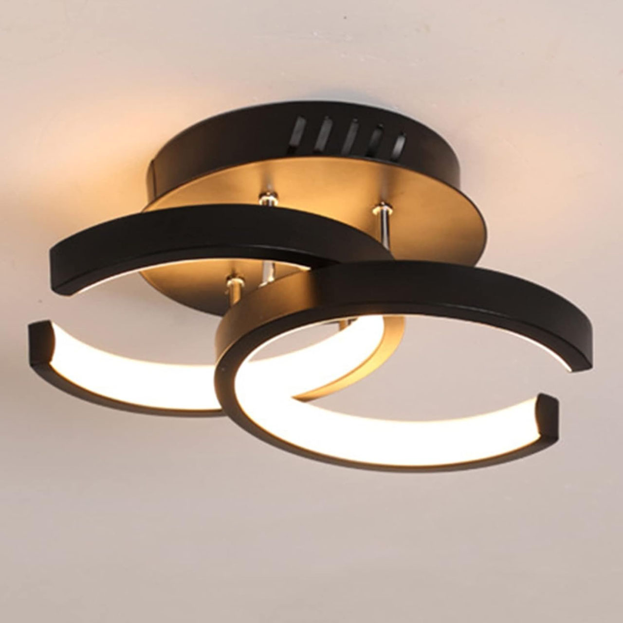 Lustră LED cu 2 cercuri deschise, 20W, lumină caldă/neutră/rece, neagră