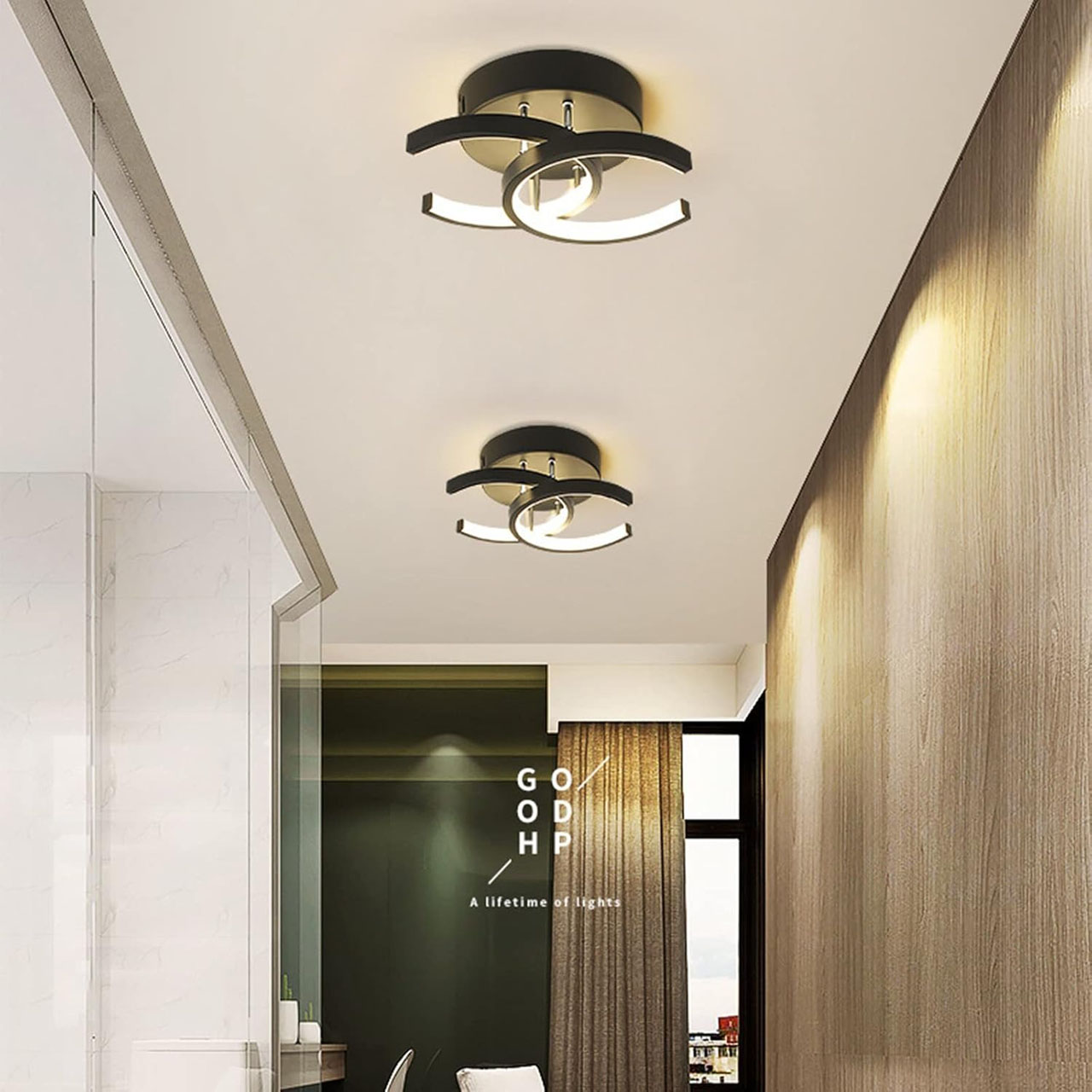 Lustră LED cu 2 cercuri deschise, 20W, lumină caldă/neutră/rece, neagră
