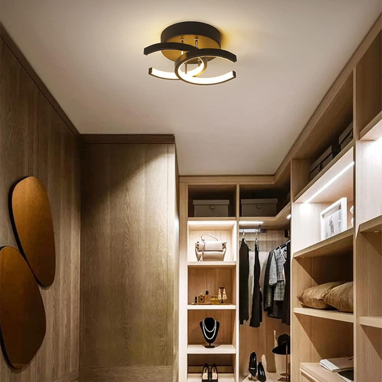 Lustră LED cu 2 cercuri deschise, 20W, lumină caldă/neutră/rece, neagră