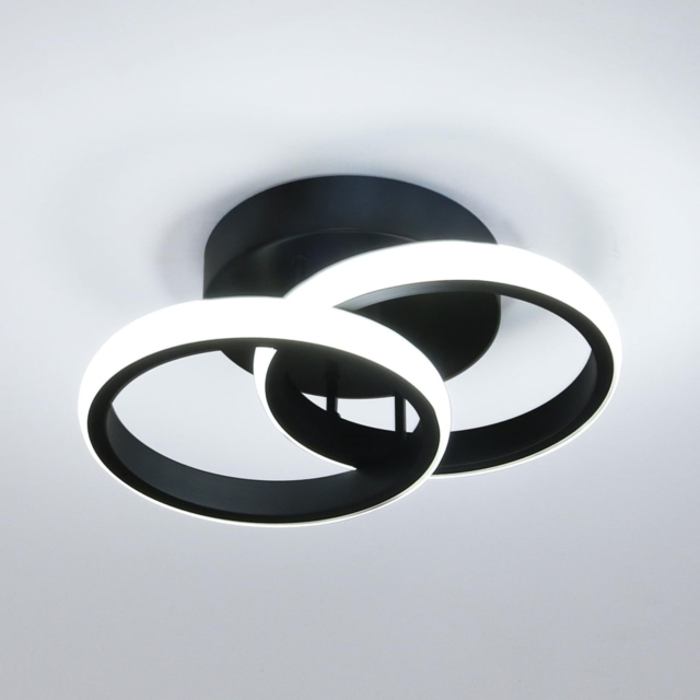 Lustră LED cu 2 cercuri, 20W, lumină caldă/neutră/rece, neagră