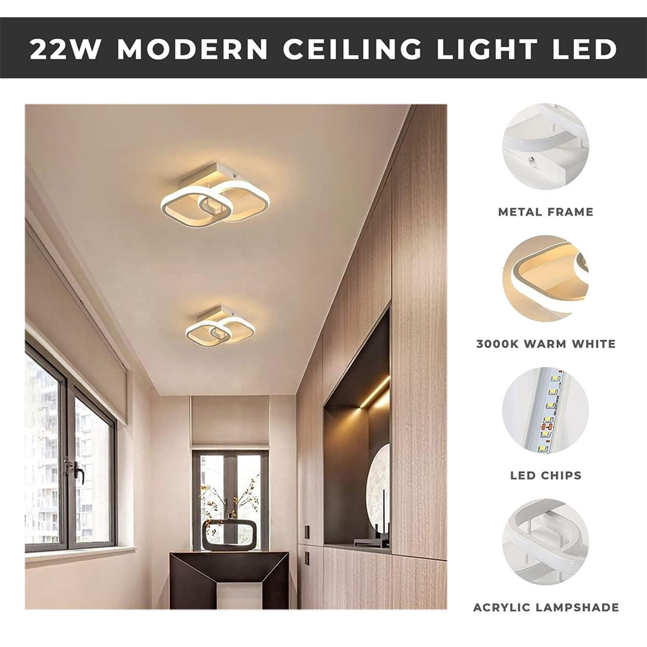 Lustre LED LBZ-00575 03 Lustră LED cu 2 pătrate, 20W, lumină caldă/neutră/rece, albă