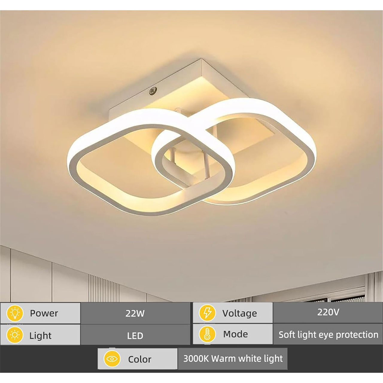 Lustre LED LBZ-00575 05 Lustră LED cu 2 pătrate, 20W, lumină caldă/neutră/rece, albă