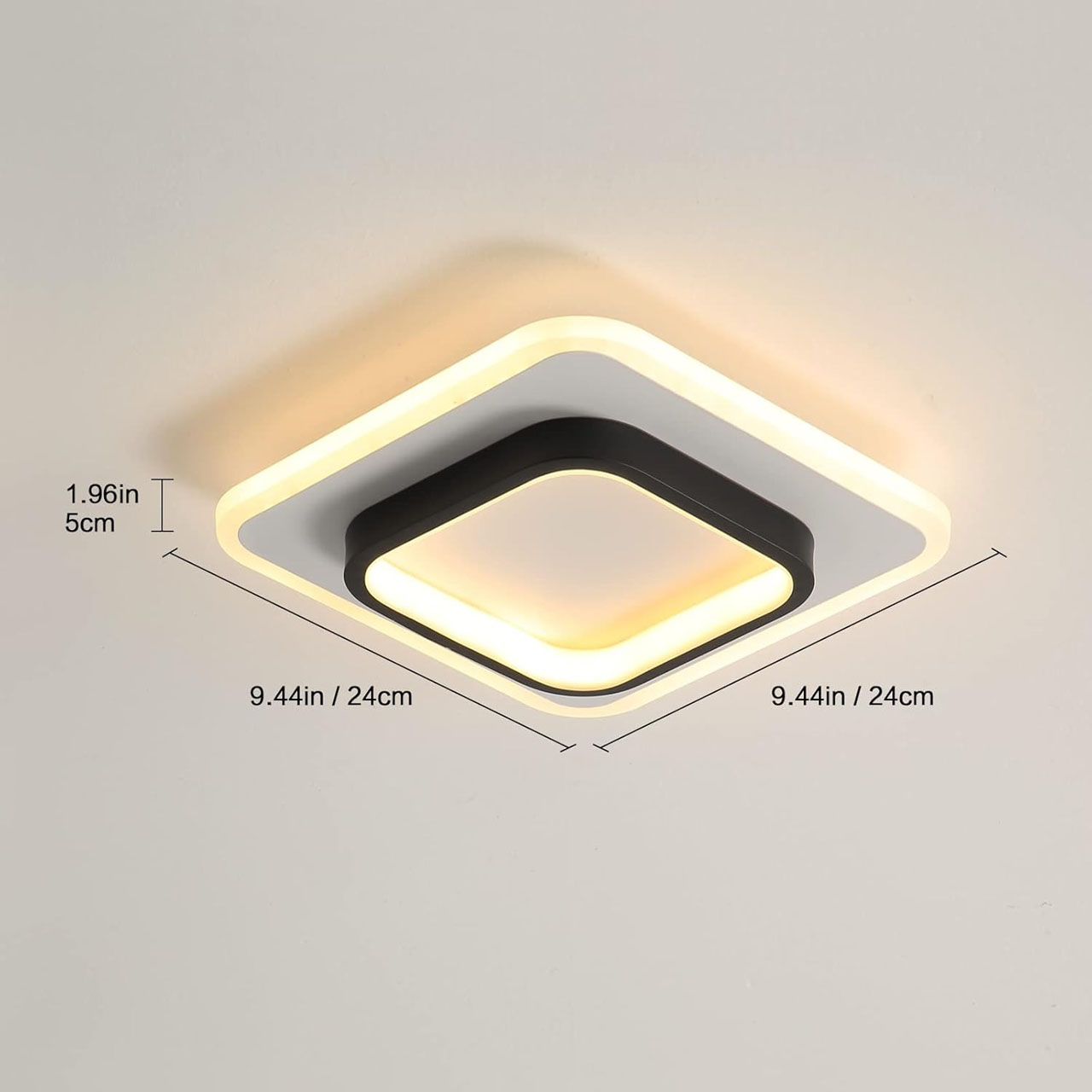 Lustră LED cu 2 pătrate, 20W, lumină caldă/neutră/rece, alb-negru