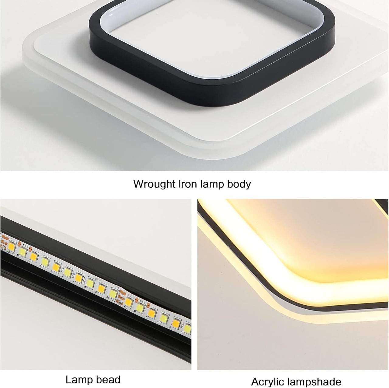 Lustră LED cu 2 pătrate, 20W, lumină caldă/neutră/rece, alb-negru