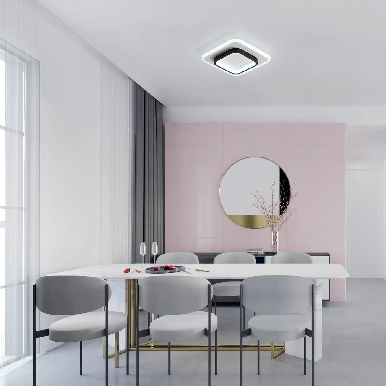 Lustră LED cu 2 pătrate, 20W, lumină caldă/neutră/rece, alb-negru