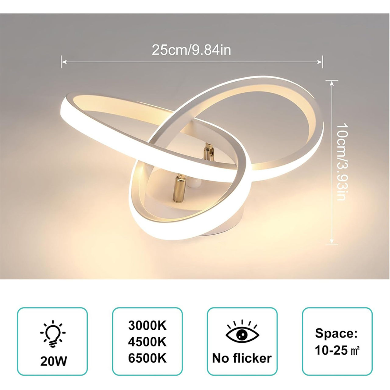 Lustre LED LBZ-00578 03 Lustră LED 20W tip spirală, lumină caldă/neutră/rece, design modern, albă