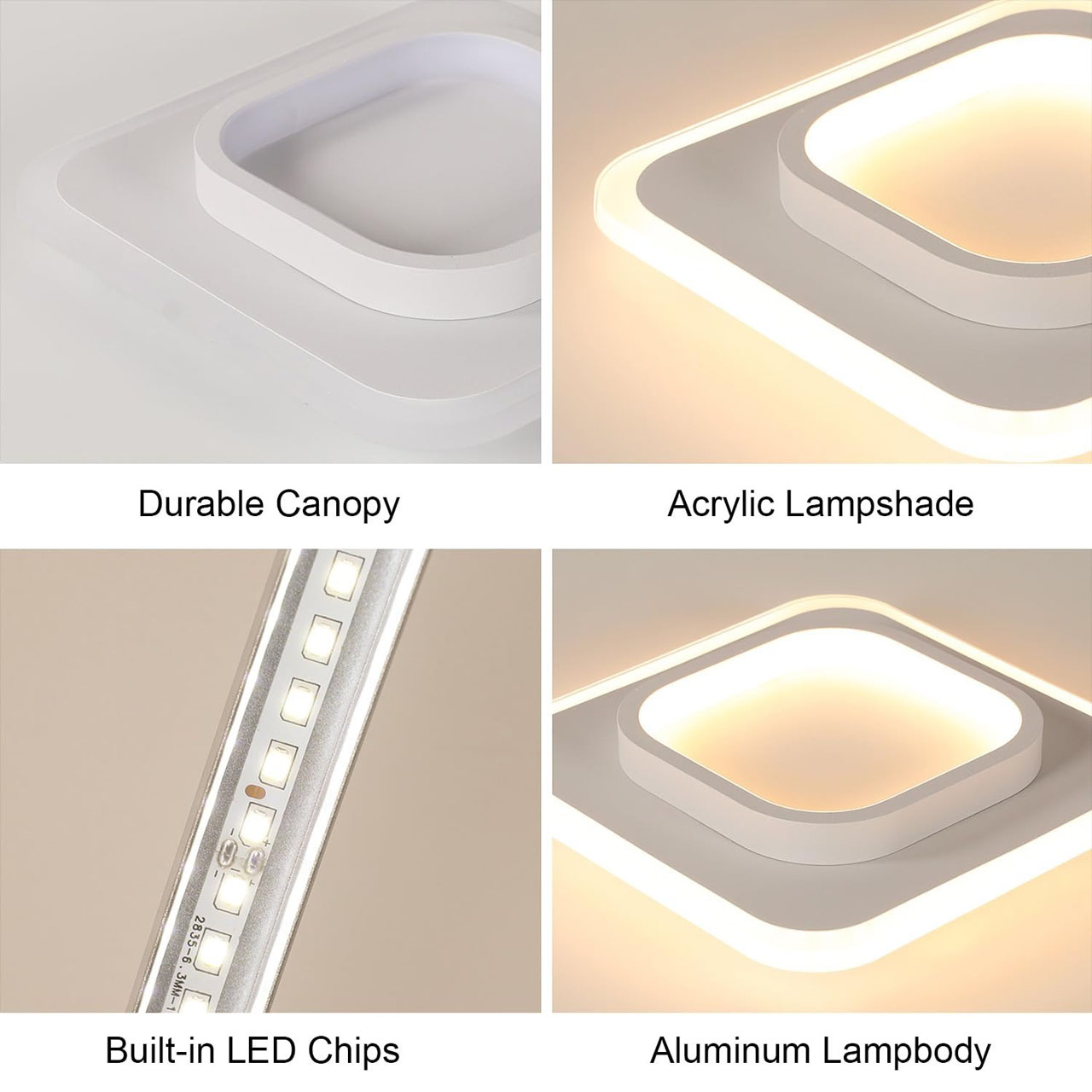 Lustre LED LBZ-00579 04 Lustră LED cu 2 pătrate, 20W, lumină caldă/neutră/rece, albă
