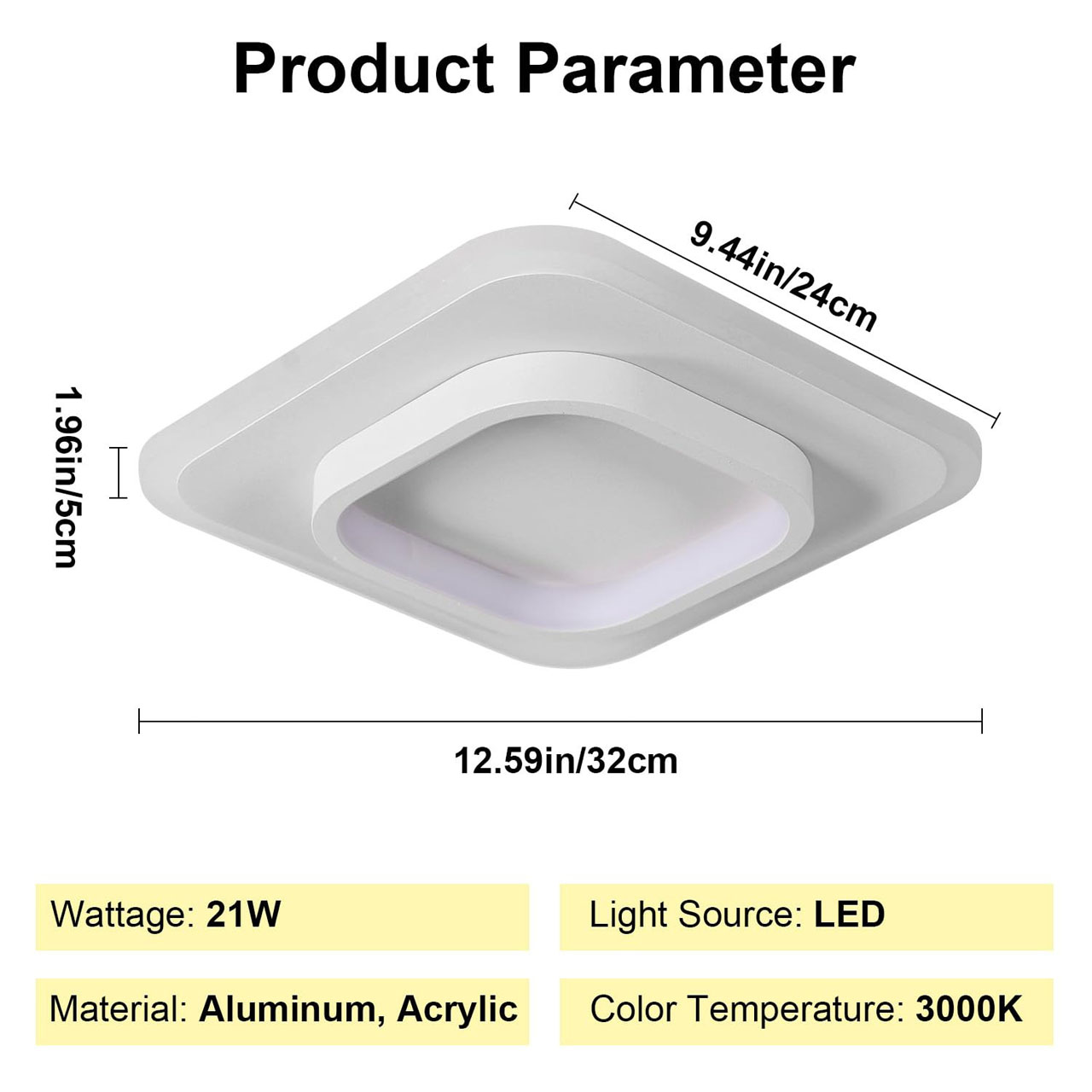Lustre LED LBZ-00579 05 Lustră LED cu 2 pătrate, 20W, lumină caldă/neutră/rece, albă