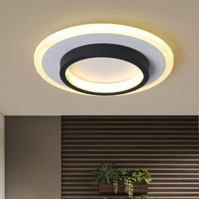 Lustră LED cu 2 cercuri, 20W, lumină caldă/neutră/rece, alb-negru
