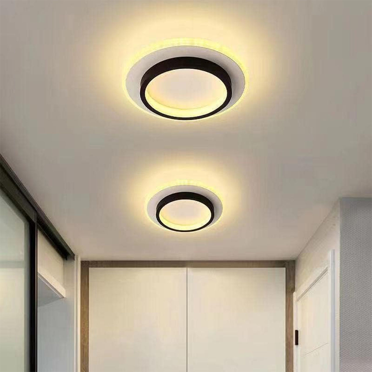 Lustră LED cu 2 cercuri, 20W, lumină caldă/neutră/rece, alb-negru