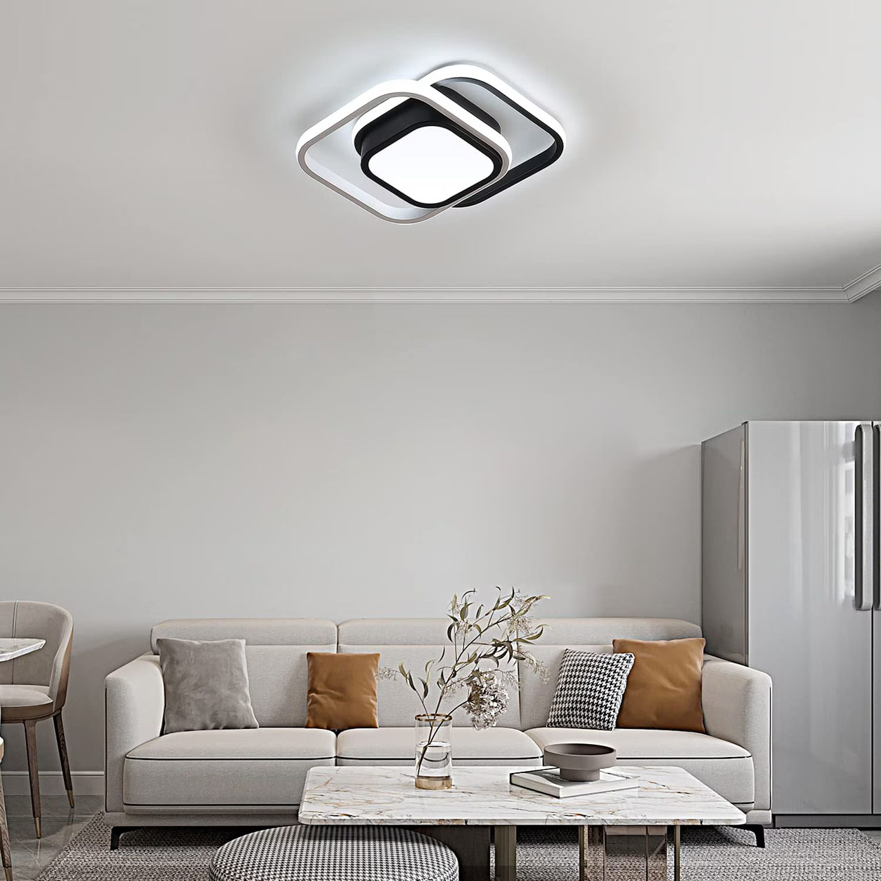 Lustre LED LBZ-00582 02 Lustră LED cu 3 pătrate, 20W, lumină caldă/neutră/rece, neagră