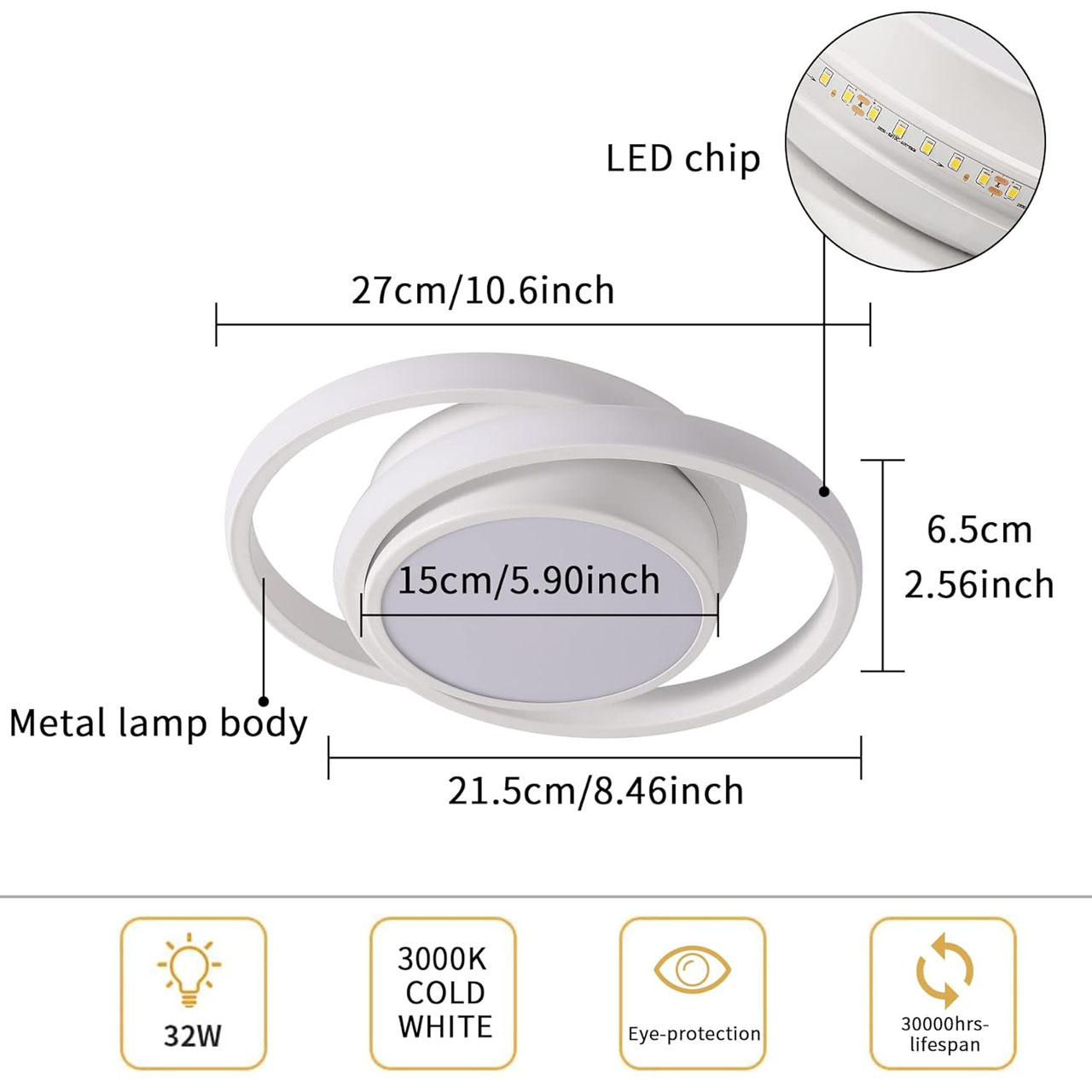 Lustre LED LBZ-00583 05 Lustră LED cu 3 cercuri, 20W, lumină caldă/neutră/rece, albă